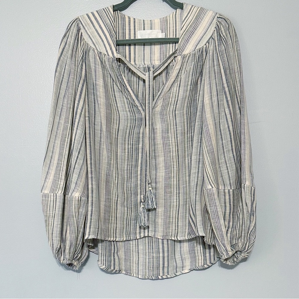 Zimmermann Woven Striped Tassel Tie Peasant Top Size AU1/ US 4/6